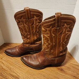 Vintage Tony Lama Black Label Teju Lizard Western Cowboy Boots Mens 9.5D Brown